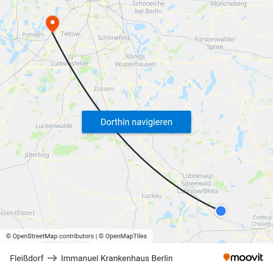 Fleißdorf to Immanuel Krankenhaus Berlin map