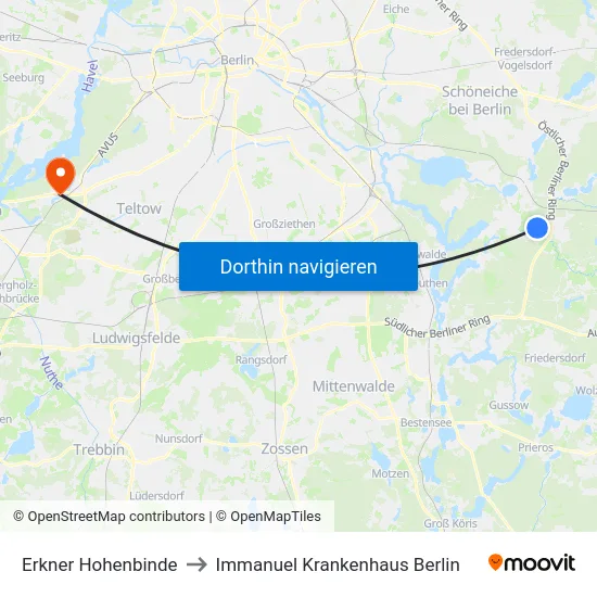 Erkner Hohenbinde to Immanuel Krankenhaus Berlin map