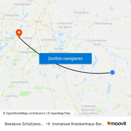 Beeskow Schützenstr. to Immanuel Krankenhaus Berlin map