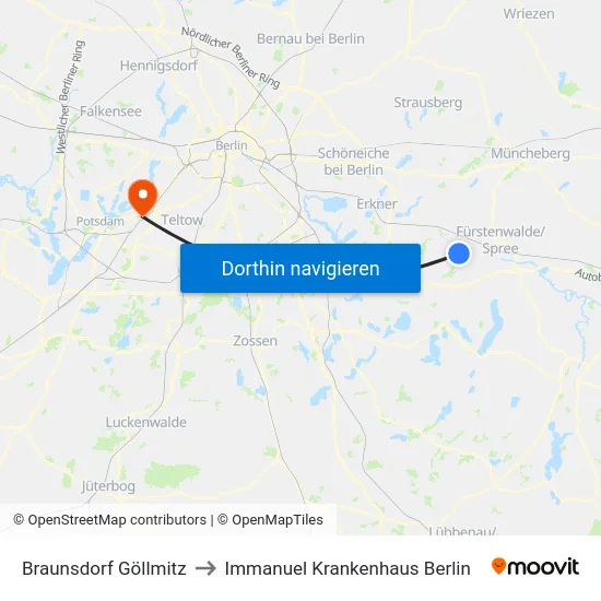 Braunsdorf Göllmitz to Immanuel Krankenhaus Berlin map