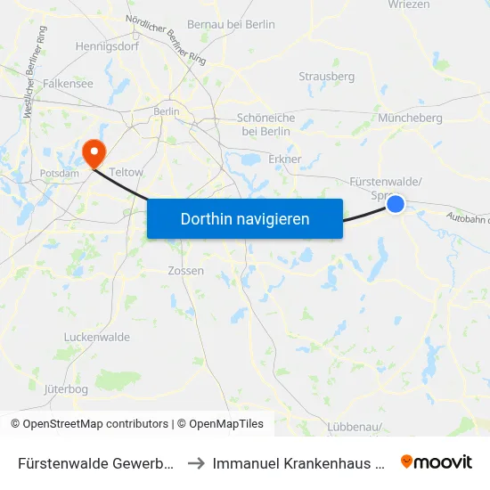 Fürstenwalde Gewerbe Ost to Immanuel Krankenhaus Berlin map