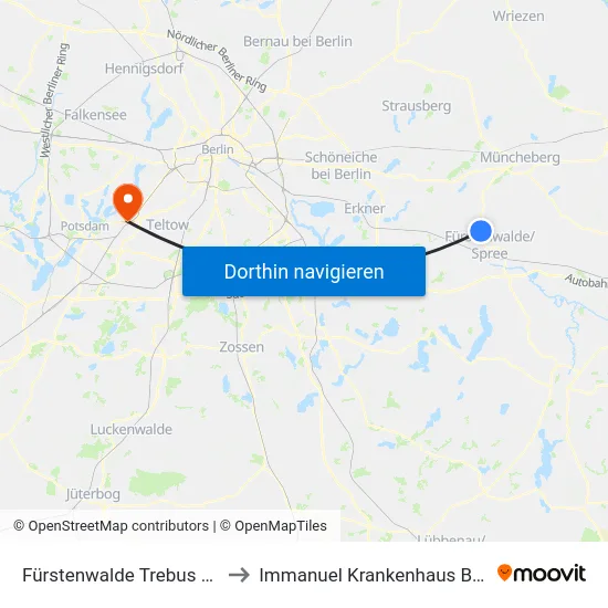 Fürstenwalde Trebus Dorf to Immanuel Krankenhaus Berlin map