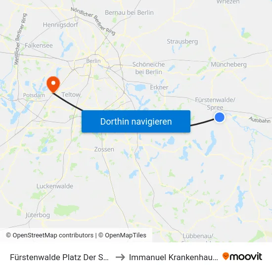 Fürstenwalde Platz Der Solidarität to Immanuel Krankenhaus Berlin map