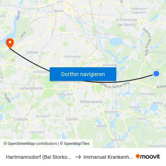 Hartmannsdorf (Bei Storkow) Gemeinde to Immanuel Krankenhaus Berlin map