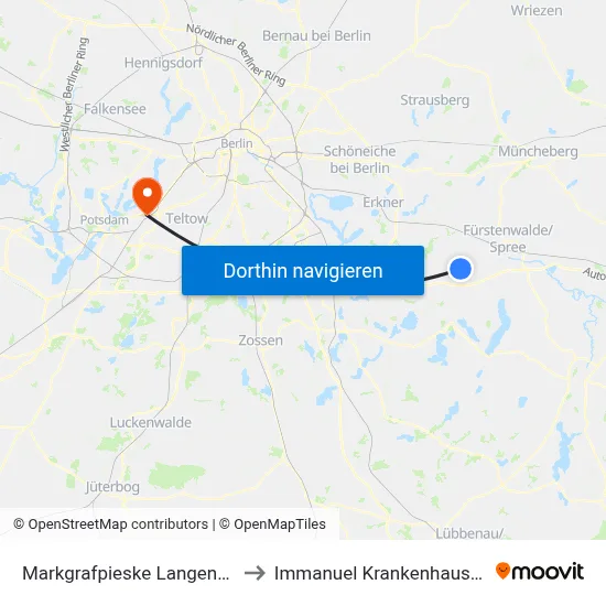 Markgrafpieske Langendamm to Immanuel Krankenhaus Berlin map