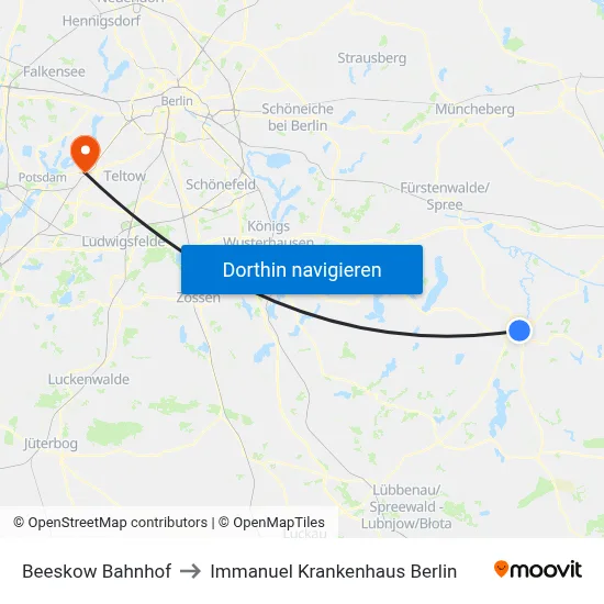 Beeskow Bahnhof to Immanuel Krankenhaus Berlin map