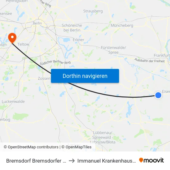 Bremsdorf Bremsdorfer Mühle to Immanuel Krankenhaus Berlin map