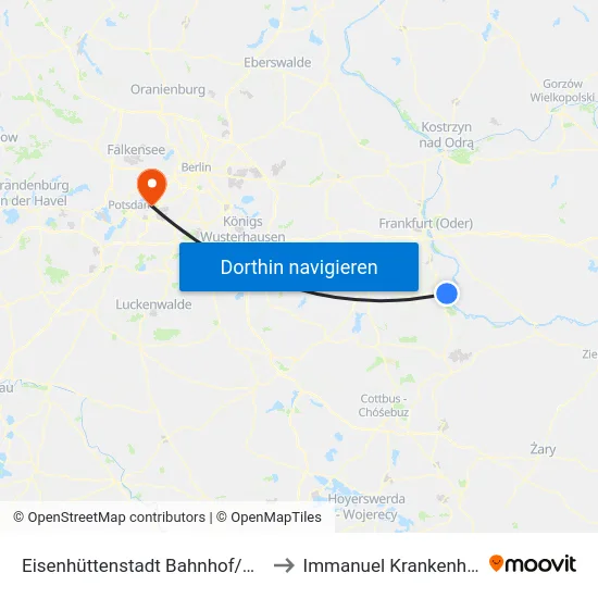 Eisenhüttenstadt Bahnhof/Glashüttenstr. to Immanuel Krankenhaus Berlin map
