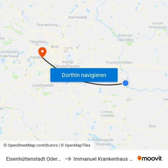 Eisenhüttenstadt Oderwerft to Immanuel Krankenhaus Berlin map