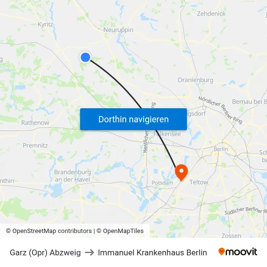 Garz (Opr) Abzweig to Immanuel Krankenhaus Berlin map