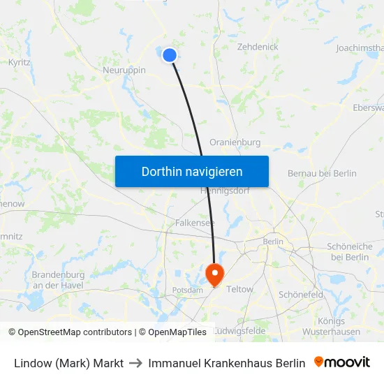 Lindow (Mark) Markt to Immanuel Krankenhaus Berlin map