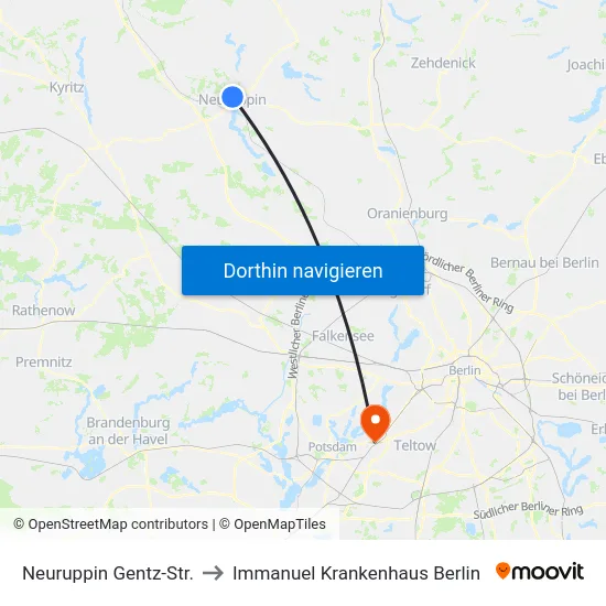 Neuruppin Gentz-Str. to Immanuel Krankenhaus Berlin map