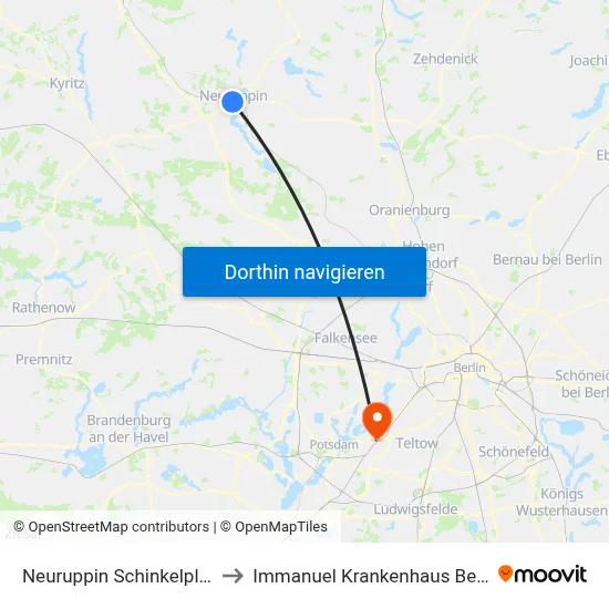 Neuruppin Schinkelplatz to Immanuel Krankenhaus Berlin map