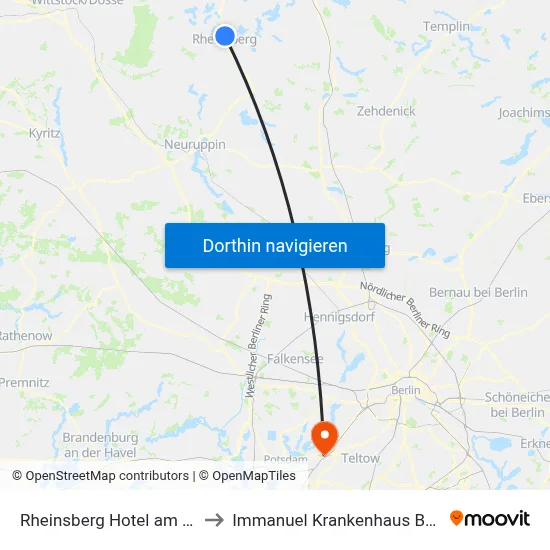 Rheinsberg Hotel am See to Immanuel Krankenhaus Berlin map