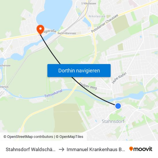 Stahnsdorf Waldschänke to Immanuel Krankenhaus Berlin map