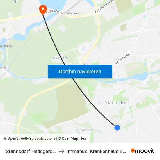 Stahnsdorf Hildegardstr. to Immanuel Krankenhaus Berlin map