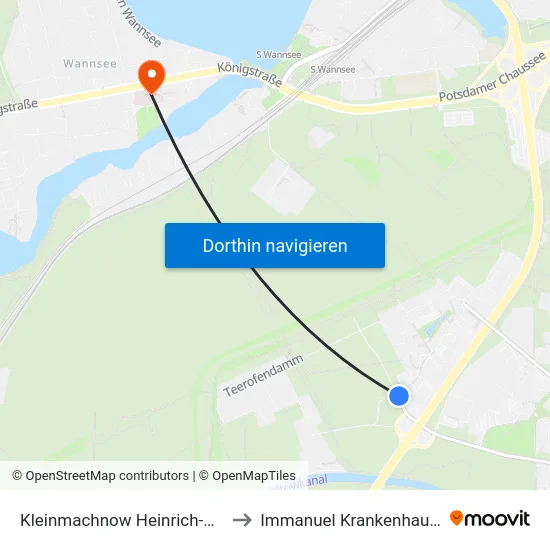 Kleinmachnow Heinrich-Hertz-Str. to Immanuel Krankenhaus Berlin map