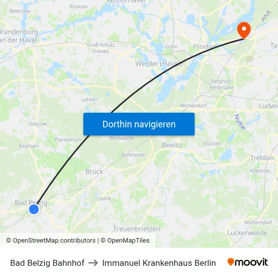 Bad Belzig Bahnhof to Immanuel Krankenhaus Berlin map