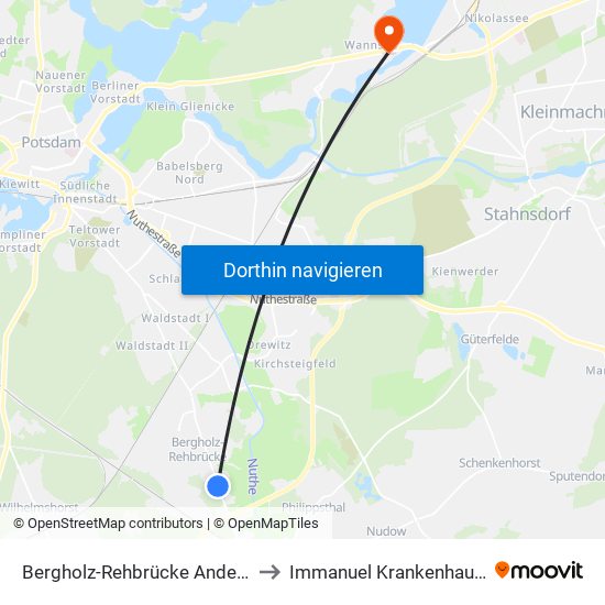 Bergholz-Rehbrücke Andersenweg to Immanuel Krankenhaus Berlin map