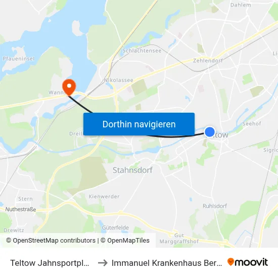 Teltow Jahnsportplatz to Immanuel Krankenhaus Berlin map