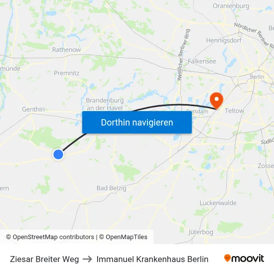 Ziesar Breiter Weg to Immanuel Krankenhaus Berlin map