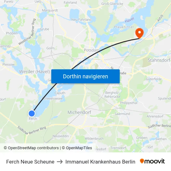 Ferch Neue Scheune to Immanuel Krankenhaus Berlin map