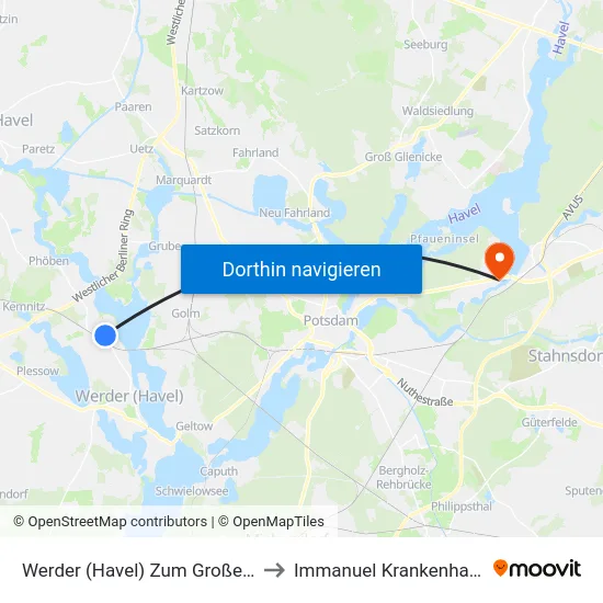 Werder (Havel) Zum Großen Zernsee to Immanuel Krankenhaus Berlin map