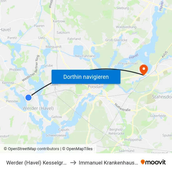 Werder (Havel) Kesselgrundstr. to Immanuel Krankenhaus Berlin map