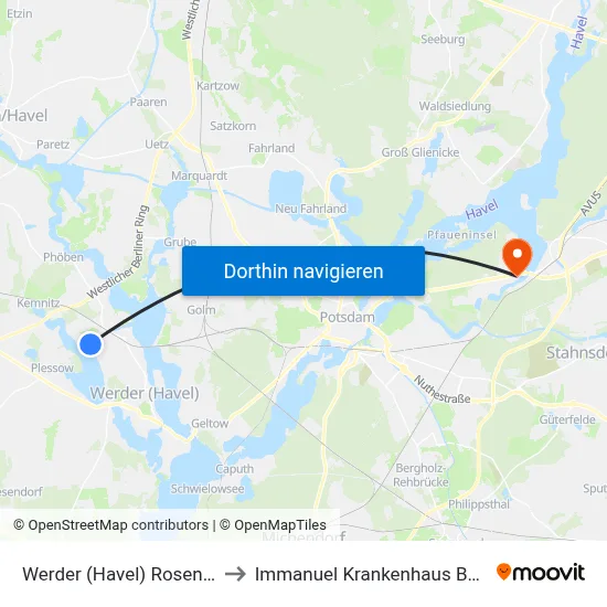 Werder (Havel) Rosenstr. to Immanuel Krankenhaus Berlin map