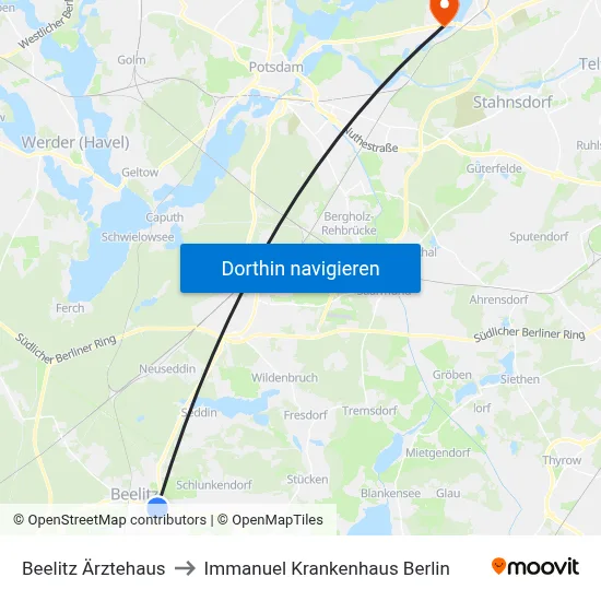 Beelitz Ärztehaus to Immanuel Krankenhaus Berlin map