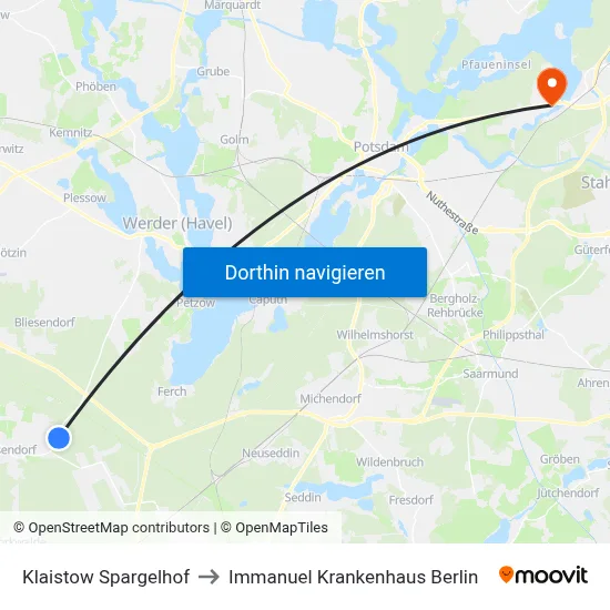 Klaistow Spargelhof to Immanuel Krankenhaus Berlin map