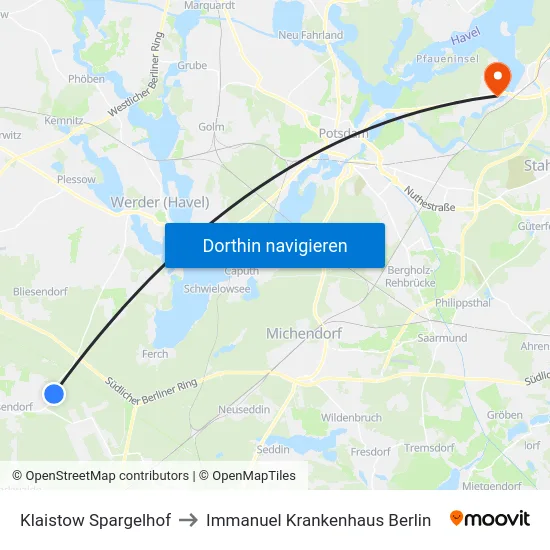Klaistow Spargelhof to Immanuel Krankenhaus Berlin map
