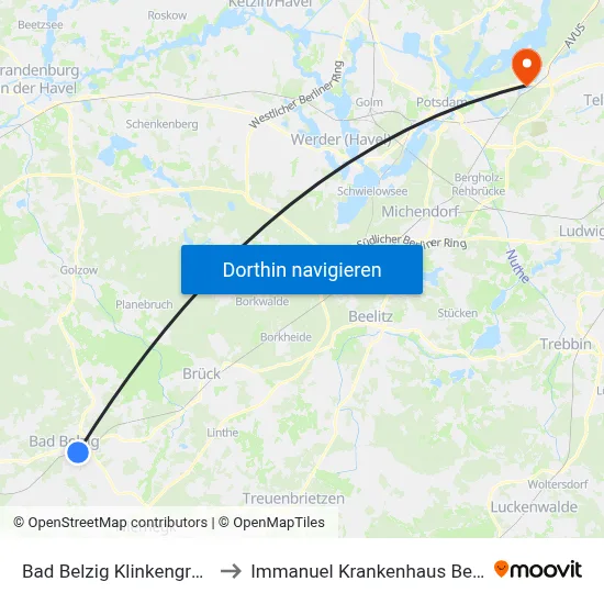 Bad Belzig Klinkengrund to Immanuel Krankenhaus Berlin map