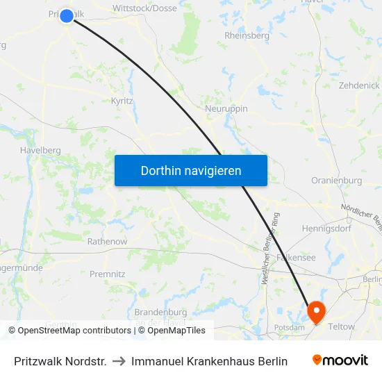 Pritzwalk Nordstr. to Immanuel Krankenhaus Berlin map