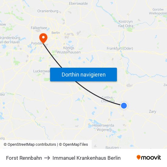 Forst Rennbahn to Immanuel Krankenhaus Berlin map