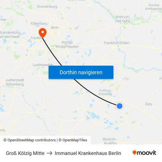 Groß Kölzig Mitte to Immanuel Krankenhaus Berlin map