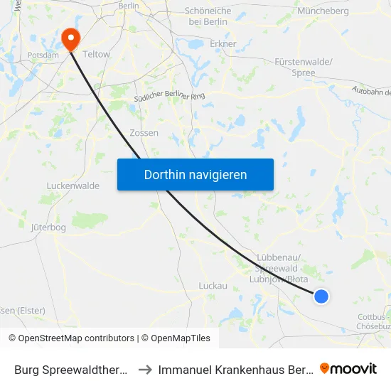 Burg Spreewaldtherme to Immanuel Krankenhaus Berlin map