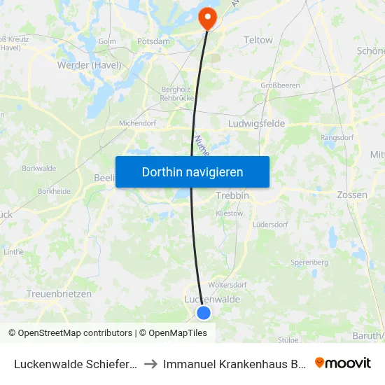 Luckenwalde Schieferling to Immanuel Krankenhaus Berlin map