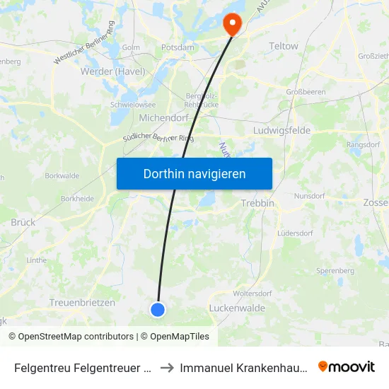 Felgentreu Felgentreuer Dorfstr. to Immanuel Krankenhaus Berlin map