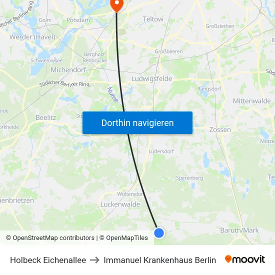 Holbeck Eichenallee to Immanuel Krankenhaus Berlin map