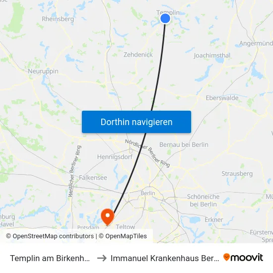 Templin am Birkenhain to Immanuel Krankenhaus Berlin map