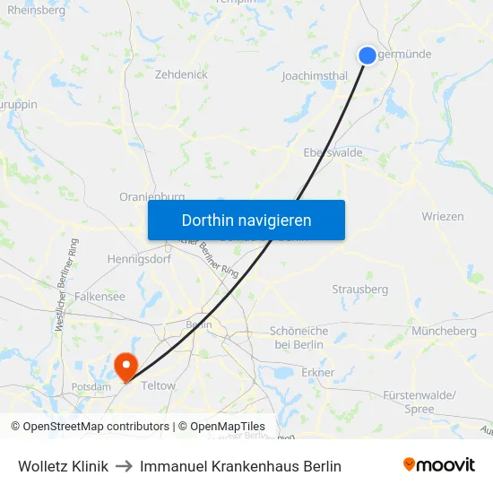 Wolletz Klinik to Immanuel Krankenhaus Berlin map