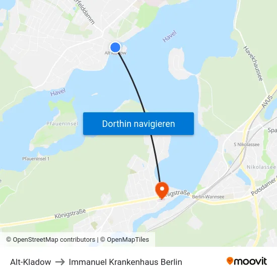 Alt-Kladow to Immanuel Krankenhaus Berlin map