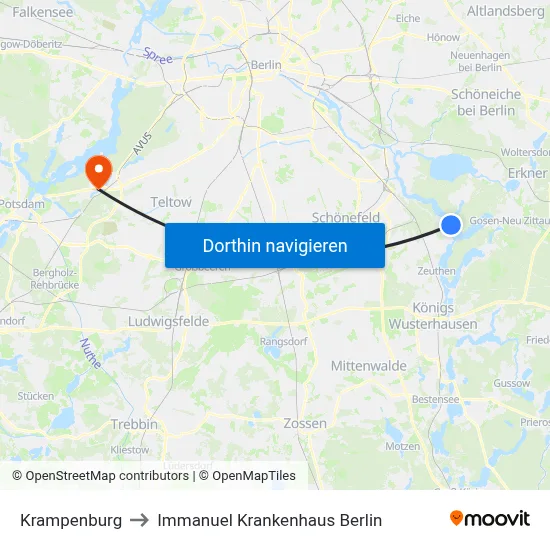 Krampenburg to Immanuel Krankenhaus Berlin map