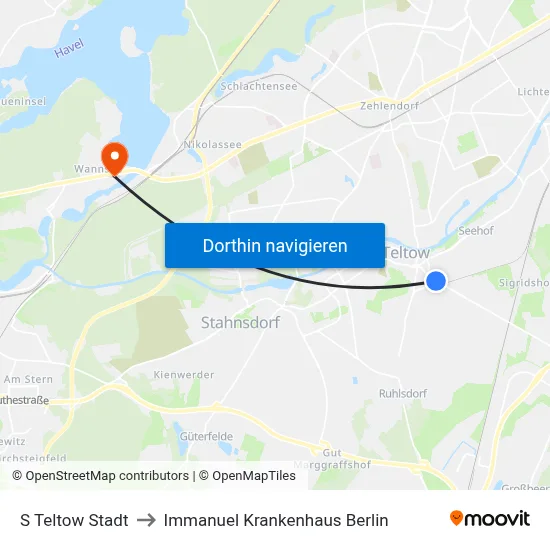 S Teltow Stadt to Immanuel Krankenhaus Berlin map