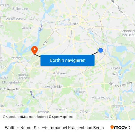 Walther-Nernst-Str. to Immanuel Krankenhaus Berlin map