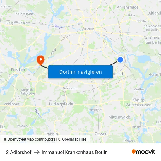 S Adlershof to Immanuel Krankenhaus Berlin map