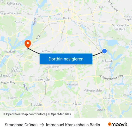 Strandbad Grünau to Immanuel Krankenhaus Berlin map