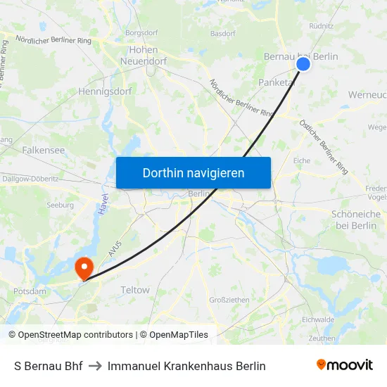 S Bernau Bhf to Immanuel Krankenhaus Berlin map
