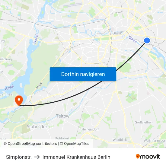 Simplonstr. to Immanuel Krankenhaus Berlin map